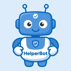 Simple flat vector mascot: friendly smiling robot character 'HelperBot', approachable design, primarily blue and white. - Meta Muse Image