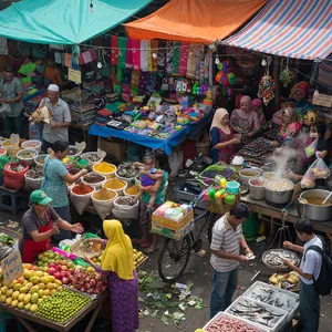 A bustling market scene with dozens of people buying and selling goods. - XAI Grok Imagine (Quality)
