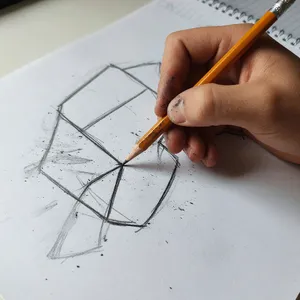 A hand drawing a sketch on paper with a pencil, the hand and pencil tip in clear focus. - XAI Grok Imagine (Quality)