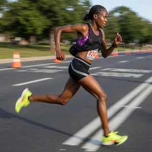 A runner mid-stride in a full-body action shot, limbs in motion and well-defined. - XAI Grok Imagine (Quality)