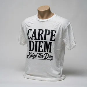 A wrinkled white T-shirt with 