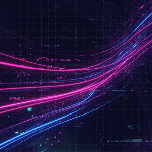 Abstract background graphic, cyberpunk aesthetic, neon pink/blue light trails on dark grid, sense of digital speed, for desktop wallpaper. - XAI Grok Imagine (Quality)