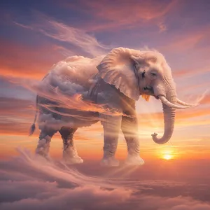 An elephant made of clouds floating in a sunset sky, rendered in a surrealist photorealistic style with ethereal golden lighting and atmospheric depth. - XAI Grok Imagine (Quality)