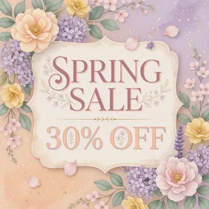 Instagram post graphic: 'SPRING SALE 30% OFF'. Floral background, pastel colors, elegant serif font style visually integrated. - XAI Grok Imagine (Quality)