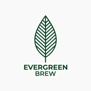 Minimalist logo for a sustainable coffee brand 'Evergreen Brew', single leaf motif, clean lines, vector style, white background. 'Evergreen Brew' contained as text in logo - XAI Grok Imagine (Quality)