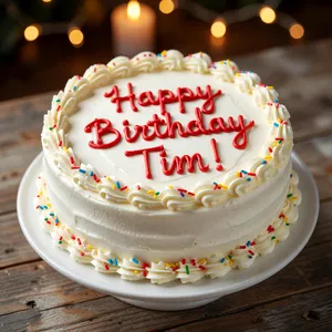 A birthday cake with icing that spells 