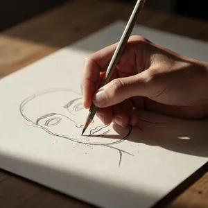 A hand drawing a sketch on paper with a pencil, the hand and pencil tip in clear focus. - XAI Grok Imagine