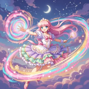 A magical girl character in a frilly dress, casting a spell (classic anime trope). - XAI Grok Imagine