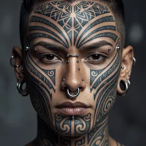 A portrait of a person with elaborate facial tattoos and piercings, shown in sharp detail. - XAI Grok Imagine