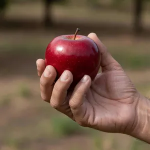 A realistic photo of a hand holding a red apple, with all fingers clearly visible. - XAI Grok Imagine