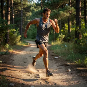 A runner mid-stride in a full-body action shot, limbs in motion and well-defined. - XAI Grok Imagine