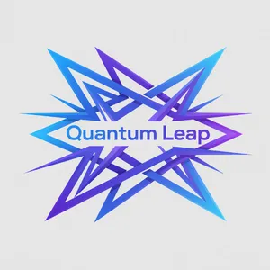 Abstract geometric logo for tech startup 'Quantum Leap', evoking connection & speed, vibrant blue/purple gradient, sharp angles. 'Quantum Leap' as text contained in logo. - XAI Grok Imagine