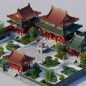 Isometric architectural illustration of an ancient Chinese temple complex showing multiple pavilions, gardens, and ceremonial spaces. Include proper roof structures and traditional ornamentation. - XAI Grok Imagine