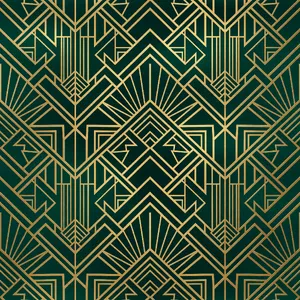 Seamless geometric pattern, Art Deco style, gold lines on deep emerald green background, high resolution texture for print. - XAI Grok Imagine