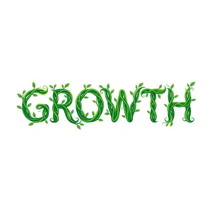 The word 'GROWTH' visualized using stylized plant vines organically forming the letters, green tones, white background, graphic design. - XAI Grok Imagine
