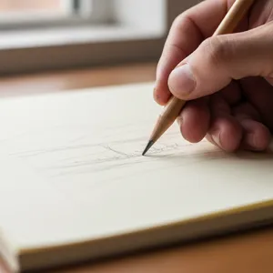 A hand drawing a sketch on paper with a pencil, the hand and pencil tip in clear focus. - Google Nano Banana (2.5 Flash)