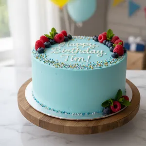 A birthday cake with icing that spells 