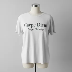 A wrinkled white T-shirt with 