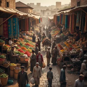 A bustling market scene with dozens of people buying and selling goods. - Google Nano Banana (2.5 Flash)