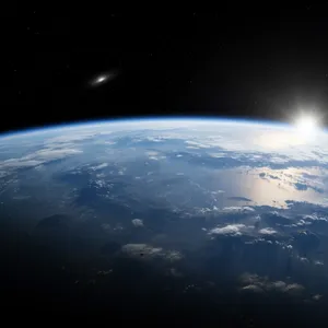 Photorealistic aerial photograph clearly showing the edge of the Earth from space, capturing realistic curvature, atmosphere, and sunlight reflections - Google Nano Banana (2.5 Flash)