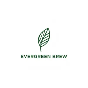 Minimalist logo for a sustainable coffee brand 'Evergreen Brew', single leaf motif, clean lines, vector style, white background. 'Evergreen Brew' contained as text in logo - Google Nano Banana (2.5 Flash)