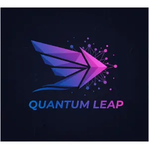 Abstract geometric logo for tech startup 'Quantum Leap', evoking connection & speed, vibrant blue/purple gradient, sharp angles. 'Quantum Leap' as text contained in logo. - Google Nano Banana (2.5 Flash)