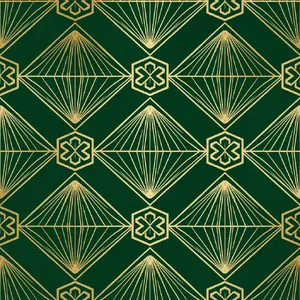 Seamless geometric pattern, Art Deco style, gold lines on deep emerald green background, high resolution texture for print. - Google Nano Banana (2.5 Flash)