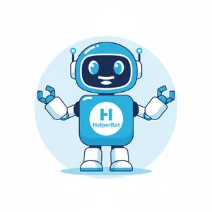 Simple flat vector mascot: friendly smiling robot character 'HelperBot', approachable design, primarily blue and white. - Google Nano Banana (2.5 Flash)