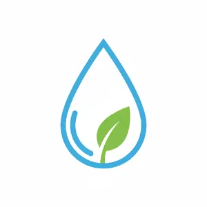 Visual element for an infographic about water conservation. Stylized water droplet icon containing a small green leaf, clean vector art. - Google Nano Banana (2.5 Flash)