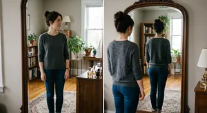 A person standing before a mirror, with their front and reflected back both visible. - Google Nano Banana 2