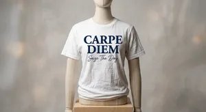 A wrinkled white T-shirt with 