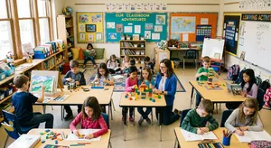 A school classroom of children and a teacher, each student engaged in a different activity. - Google Nano Banana 2