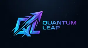 Abstract geometric logo for tech startup 'Quantum Leap', evoking connection & speed, vibrant blue/purple gradient, sharp angles. 'Quantum Leap' as text contained in logo. - Google Nano Banana 2