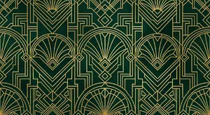 Seamless geometric pattern, Art Deco style, gold lines on deep emerald green background, high resolution texture for print. - Google Nano Banana 2