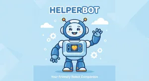 Simple flat vector mascot: friendly smiling robot character 'HelperBot', approachable design, primarily blue and white. - Google Nano Banana 2