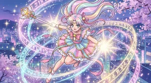 A magical girl character in a frilly dress, casting a spell (classic anime trope). - Google Nano Banana Pro