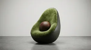 An armchair designed in the shape of an avocado, presented in a contemporary product photography style with professional studio lighting against a minimalist background. - Google Nano Banana Pro