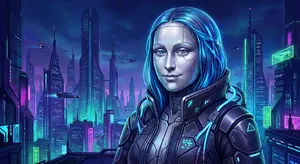 The Mona Lisa reimagined as a futuristic android, rendered in a digital art style that preserves Da Vinci's composition while incorporating sleek cyberpunk aesthetics and technological elements. - Google Nano Banana Pro