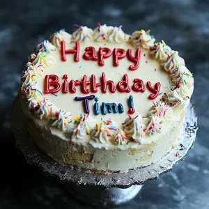 A birthday cake with icing that spells 
