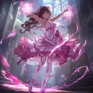 A magical girl character in a frilly dress, casting a spell (classic anime trope). - Midjourney Midjourney V6.1