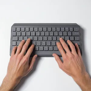 A person typing on a laptop keyboard, showing both hands on the keys. - Midjourney Midjourney V6.1