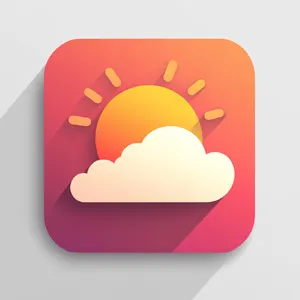 App icon design for a weather app. Minimalist representation of a sun partially behind a stylized cloud, subtle gradient, modern flat style. - Midjourney Midjourney V6.1