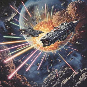 A 90s anime-style space battle scene with giant starships and laser beams. - Black Forest Labs Flux 1.1 Pro Ultra