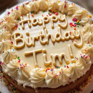 A birthday cake with icing that spells 