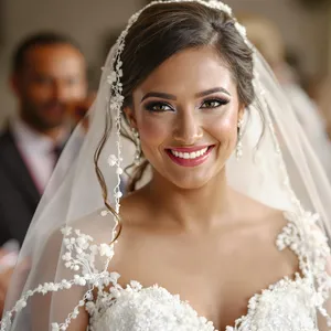 A bride on her wedding day, smiling with tears of joy in her eyes. - Black Forest Labs Flux 1.1 Pro Ultra