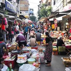 A bustling market scene with dozens of people buying and selling goods. - Black Forest Labs Flux 1.1 Pro Ultra