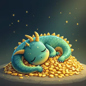 A cute chibi-style dragon sleeping on a pile of gold. - Black Forest Labs Flux 1.1 Pro Ultra