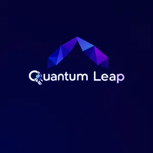Abstract geometric logo for tech startup 'Quantum Leap', evoking connection & speed, vibrant blue/purple gradient, sharp angles. 'Quantum Leap' as text contained in logo. - Black Forest Labs Flux 1.1 Pro Ultra