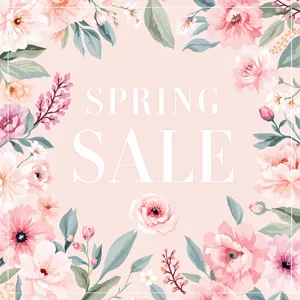 Instagram post graphic: 'SPRING SALE 30% OFF'. Floral background, pastel colors, elegant serif font style visually integrated. - Black Forest Labs Flux 1.1 Pro Ultra