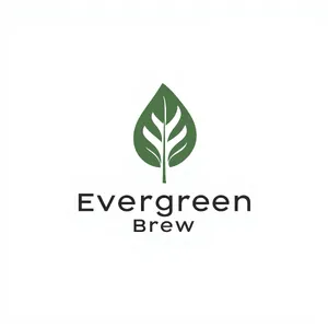 Minimalist logo for a sustainable coffee brand 'Evergreen Brew', single leaf motif, clean lines, vector style, white background. 'Evergreen Brew' contained as text in logo - Black Forest Labs Flux 1.1 Pro Ultra